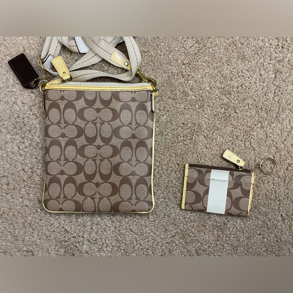 Bundle of Coach Heritage Stripe Cross-body Bag Purse and wallet - Picture 4 of 5